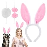 WLLHYF 3 Stück Weihnachten Hasenohren Set Ohren Stirnband Häschen Kostüm Hasenohren Stirnband Krawatte und Schwanz Kostüm Cosplay Party Zubehör für Kinder Frauen Mädchen