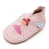 Dotty Fish Krabbelschuhe aus Leder – rutschfeste, weiche Sohle, Barfußgefühl, Lauflernschuhe & Babyschuhe für Mädchen. Rosa Fee Ballerina. 12-18 Monate (21 EU)