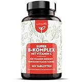 Vitamin B Komplex Hochdosiert mit Vitamin C - Super B Vitamin Komplex - 365 Vegane Tabletten - 8 B-Vitamine B1-B2-B3-B5-B6-B12 mit Biotin und Folsäure - Reduziert Müdigkeit und Erschöpfung - Nutravita