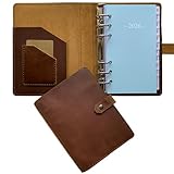 Wochenplaner 2023 - A6 Echtleder Binder Planer für Damen und Herren, Innentaschen und Stifthalter, Persönliche Größe