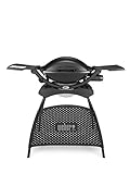 Weber Q2000 Gasgrill, 55 x 39 cm, mit Standfuss & ausklappbaren Seitentischen, Schwarz (53010379)