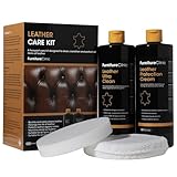 Furniture Clinic - Komplettes Lederpflege-Set | Lederreiniger & Schutzcreme für Sofas, Autos, Möbel | Das Premium Set ist mit einem Lederduft angereichert und enthält je 500ml Reiniger & Conditioner