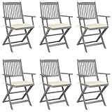 Mimdixy Gartenstuhl Hochlehner, Klappbare Gartenstühle 6 STK. mit Sitzkissen Massivholz Akazie Garten Loungemöbel Set für Garten, Wohnzimmer, Hof, Terrasse und Balkon