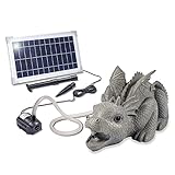 esotec Wasserspeier mit Solarpumpe Drache | Teichfigur Gartenfigur & Gartenstatue | Tauchpumpe Set | Gartenbrunnen Solar für draussen | Springbrunnen für außen outdoor Vogeltränke H=20cm 101655