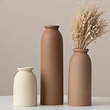26.6 cm, Keramik Vasen Set 3er, Kleine Blumenvasen für Dekor, Orange, Gelb, Weiß (Earth Tone L)