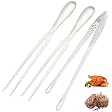 Fleischgabel Edelstahl Grillgabel, 2 StückeFleischgabel Edelstahl, 1 Stücke Kochpinzette, Für Grill Küche Truthahn Braten Abendessen（26.5CM）