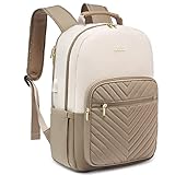 LOVEVOOK Rucksack Damen, Laptop Rucksack 15,6 Zoll, Schulrucksack Mädchen Teenager mit USB Ladeanschluss, Schultasche Rucksäcke Elegant für Schule Reise Uni Arbeit. Beige Khaki