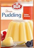 RUF Sahne-Pudding mit cremigen Sahne Geschmack, glutenfrei, nur mit Milch und Zucker aufkochen, 3x38g