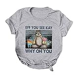 Tee Tunic Frauen Lose Towns Hemden Druck Kurzarmbluse Buchstaben lässige Damenbluse Shirt Damen Kurzarm (Grey, M)