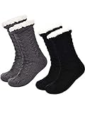 Boao 2 Paar Damen Warme Pantoffel Socken Weihnachten Fuzzy Socken Fleece-gefütterte Rutschfeste Pantoffel Socken (Schwarz und Grau)