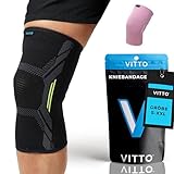 VITTO Kniebandage Männer/Damen - Bandage Knie zur Linderung von Knieschmerzen, Arthrose Knie, Meniskus und Kraftsport (L)