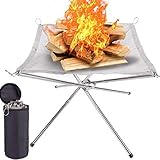 FUUHOMDY Tragbare Feuerstelle für den Außenbereich, 41 cm, Camping-Feuerstelle, faltbar, Stahlgeflecht, Feuerstelle für Camping, Outdoor, Terrasse, Hinterhof und Garten