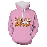 TIMELYE Kapuzenpullover Herren Halloween Drucken Hoodie Longsleve Kordelzug Kapuzen Pulli mit Kängurutasche Hoody Pullover Crewneck Casual Hoodies Männer(Rosa,3XL)