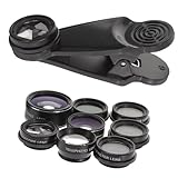 HONMEET Profi Smartphone Kameraobjektiv mit Fisheye Weitwinkel Telezoom Makro bis Cpl Effekt Linsen Kompatibel Einfach Montierbar Schwarz