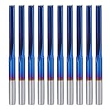 10Pcs 3.175mm CNC Fräser Hartmetall 2-Flöten Gerade Nano Blue Coating Schaftfräser, Grifffräswerkzeug zur Verarbeitung von Holz