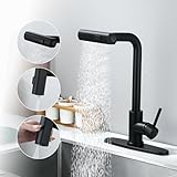 BARROCK Wasserfall-Küchenarmatur mit herausziehbarem Sprüher, moderne Edelstahl-Küchenspüle-Armaturen mit 3 Modi (Sweep/Stream/Wasserfall), Drehschalter-Sprühgerät, Einloch-Küchenarmatur, Mattschwarz