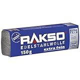 RAKSO Edelstahlwolle extra-fein - 300 g, 2 Banderolen à 150g rostfrei, glättet gerbsäurehaltige Hölzer ohne Blauverfärbung der Maserung
