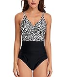 Donpapa Badeanzug Damen Bauchweg Bikini Bademode Badekleid Einteiliger Mit Shaping Effekt Push Up Monikini V Ausschnitt Triangel 2023Leopardenmuster L