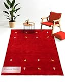 carpetfine Wollteppich Gabbeh Uni Rot 60x90 cm | Moderner Teppich für Wohn- und Schlafzimmer