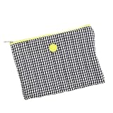 Flacher Reise-Kulturbeutel aus Stoff mit Vichy-Karo-Druck, schwarz und weiß, Make-up-Etui, Aufbewahrung, 27 cm, Schwarz/Weiß