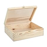 LOCALIS Holzbox mit Deckel, Metallverschluss - ca. 34 x 25 x 10,6 cm (LxBxH) - Kiefernholz - Holzkiste, Erinnerungsbox, Fotobox, Geschenkbox, Schatzkiste, Aufbewahrungsbox Holz