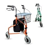 Mobiclinic, Modell caleta, Rollator, Gehwagen für senioren und behinderte, Mit 3 rädern, Faltbare gehhilfe, Stahl, Verstellbar, Korb, Tragetasche, Bremsen an den hebeln, Orange