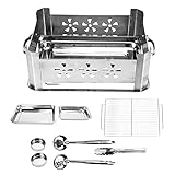 Barbecue-Grill, Holzkohlegrill, Outdoor-Grill, tragbarer Grill aus Edelstahl mit Tragegriffen für Camping, Picknicks, Kochen im Hinterhof, 33,3 x 24,5 x 14,3 cm (Kein ausziehbarer Belüftungsstil)