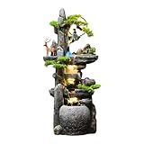 Bodenbrunnen für den Außenbereich, Wasserbrunnen for den Innenbereich – Standbrunnen mit Glas, kleiner Feng Shui Zen-Wasserfallbrunnen mit LED-Licht und beruhigenden Klängen for Büro- und Heimdekorati