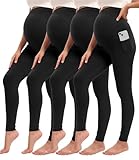Siimcuzy Umstandsleggings für Damen, mit Taschen über dem Bauch, Schwangerschaft, Workout, Yoga, Activewear, 4 Schwarz, XX-Large