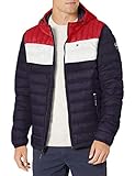 Tommy Hilfiger Herren Wasserabweisende Jacke mit Kapuze und Ultra-loft-füllung Daunenalternativer Mantel, Midnight/Ice/Red Flag Colorblock, M