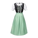 Dirndl Lang-Oktoberfest Damen Outfit Dirndl für Damen Zweiteiler Inkl. Schürze Grün-Kleid Schwarz. Dirndl-Komplettsets Trachtenkleid Mit Ärmel Festliche Mode Dirndlkleid für Bierfest Cosplay Party