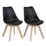 EGGREE 2er Set Esszimmerstühle mit Massivholz Bein SGS Geprüfter, Retro Design Gepolsterter lStuhl Küchenstuhl Holz, Schwarz