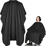 Retoo Friseurumhang Haarschneideumhang Haarschnitt mit Kordelzugschluss Spritzwassergeschützt Universalgröße für Damen Herren Kinder Friseursalon Schnitte und Farben Nylon 140x90cm Schwarz