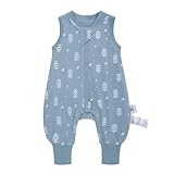 Baby Schlafsack mit Füßen 1.0 TOG Ideal für Frühling und Herbst Babyschlafsack 100% Baumwolle Ganzjähriger Komfort für Ihr Kleinkind (Blätter, M/75-85CM)