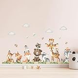 Tanlaby Dschungel Tier Wandsticker Waldtiere Wandtattoo Giraffe Bär Eichhörnchen Fuchs Wandaufkleber Selbstklebend Abnehmbare Wand Kunst Aufkleber für Kinderzimmer Kinder Spielzimmer Wanddekoration