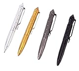 Foonary 4Stück Kugelschreiber, Tactical Pen Kugelschreiber Metall, Selbstverteidigung Signalstift Bolt Action Pen - 6061-T6 Alu Wolframkopf,148x48g,Bruchfenster/Schreib,Schwarz/Silb/Gold/Grau