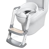 Wimaha Toilettensitz Kinder, Toilettensitz Toilettentrainer mit Treppe, Höhenverstellbar Faltbarer Kinder Toiletten Trainer Mit Gepolstertem Sitz, Stabilen Rutschfester Tritt Und Sicherheitsgriff