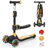 Kinderroller mit 360° drehbarem Sitz, stufenlose Höhenverstellung, Scooter mit LED-Rädern, Faltbarer Scooter für Kinder von 1 bis 8 Jahren, Gelb