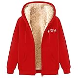 Gubsssl Damen Fleecejacke Warme Winterjacke Gefüttert Sweatjacke Mode Wintermantel Elegante Kapuzenjacke Teddy Jacke Teddyjacke Winter Fleecemantel Casual Damenjacke Kleidung Frauen Mantel Rot L