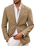 PJ PAUL JONES Sakko Herren Leinen Casual Sakko 2 Knöpfe Freizeit Sommer Leichtgewicht Regular Fit Blazer Anzug Business Sportlich Anzugjacke, XL, Khaki