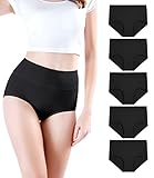 wirarpa Damen Unterhosen Baumwolle Slips Damen Hoher Taille Atmungsaktive Taillenslip Wochenbett Unterwäsche Mehrpack Größen 32-58, Schwarz-5er Pack, Large (42/44)