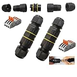 kabelverbinder IP68, CESFONJER abzweigdose wasserdicht, Kabelmuffe Wasserdicht, mit 3-polig verbindungsklemmen für Ø5-10mm Kabeldurchmesser (2er-Pack schwarz)