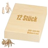 LOLYSIC 12 Stück 300x300x3mm Balsaholz-Sperrholzplattenz,Bastelholz Platten-Holzabschnitte zum Basteln,ideal für Laserprojekte, DIY Modell, Kunst und Handwerk, Gemälde