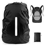 LAMA 1 Stück Regenschutz Regenhülle Regenüberzug Regenhaube Regenabdeckung mit Reflexstreifen Verstellschnalle für Rucksack Schulranzen Schultasche Radfahren Outdoor Aktivitäten, Schwarz M, 26L-40L