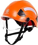 Schutzhelm, Schutzhelm für Damen und Herren, ANSI Z89.1 genehmigt, ideal für Industrie und Bau, belüftet (Orange mit klarem Visier, EN 397)