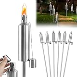 Suusolny 6er Set Gartenfackeln für Draußen aus Edelstahl Öl 330ml Ölfackeln Fackeln Öllampe 115cm Hoch Outdoor Fackeln Rostfrei mit kindersicherer Verschluss für Terrasse Balkon