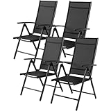 LIFERUN Gartenstühle Hochlehner Verstellbar, Aluminium Balkonstuhl Klappbar, 7-Fach Verstellbare Lehne, Wetterfest, Rostfrei, Bis 120 kg, Outdoor Esszimmerstuhl, Alu Campingstühle- 4er Set, Schwarz