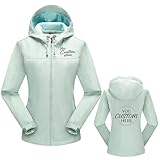 WUWWUT Personalisiertes Logo Leichte wasserdichte Jacke Damen Winddicht Regenmantel Funktioneller Windbreaker mit Kapuze für Laufen Wandern, grün, XL