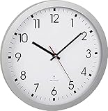 TFA Dostmann Analoge Funk-Wanduhr, 60.3522.02, 30 cm Durchmesser, mit Sekundenzeiger, Glasabdeckung, großes Ziffernblatt, für Küche/Wohnzimmer/Büro, Runde Funkwanduhr, 30x4,3cm, silber