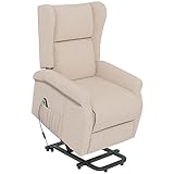 HOMCOM Fernsehsessel mit Aufstehhilfe Elektrisch, Relaxsessel mit Liegefunktion, Leinenoptik, TV-Sessel mit Seitentasche und Fernbedienung, für Wohnzimmer, Creme